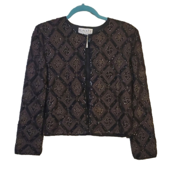 Oleg Cassini Black Tie Beaded Evening Jacket Size Medium - Picture 1 of 6